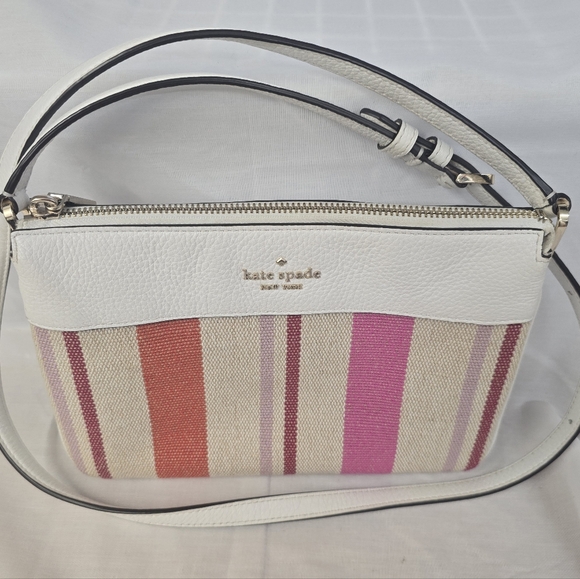 Kate spade Leila Triple gusset Leather canvas crossbody - Picture 2 of 7